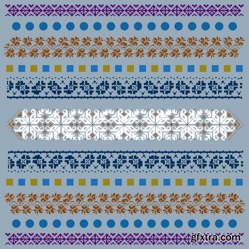 Collection of ethnic national ornament Nordic geometric swatch background vector 25 EPS