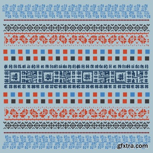 Collection of ethnic national ornament Nordic geometric swatch background vector 25 EPS