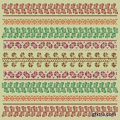 Collection of ethnic national ornament Nordic geometric swatch background vector 25 EPS