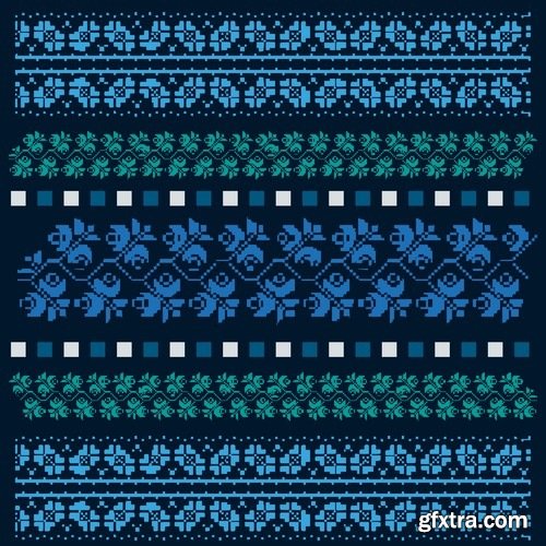 Collection of ethnic national ornament Nordic geometric swatch background vector 25 EPS