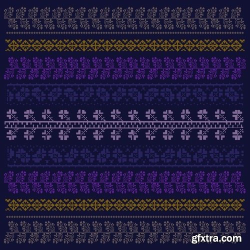 Collection of ethnic national ornament Nordic geometric swatch background vector 25 EPS