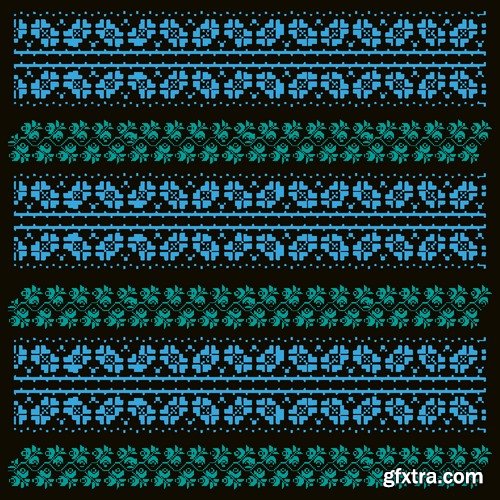 Collection of ethnic national ornament Nordic geometric swatch background vector 25 EPS