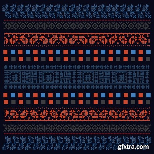 Collection of ethnic national ornament Nordic geometric swatch background vector 25 EPS