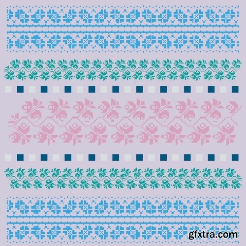 Collection of ethnic national ornament Nordic geometric swatch background vector 25 EPS