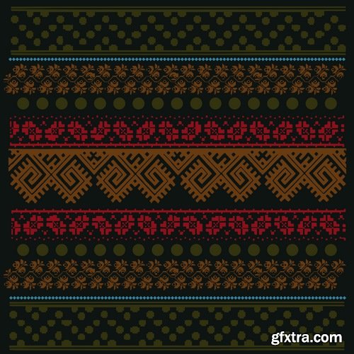 Collection of ethnic national ornament Nordic geometric swatch background vector 25 EPS