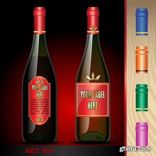 Collection of bottles of champagne vodka alcohol juice vector image 25 EPS