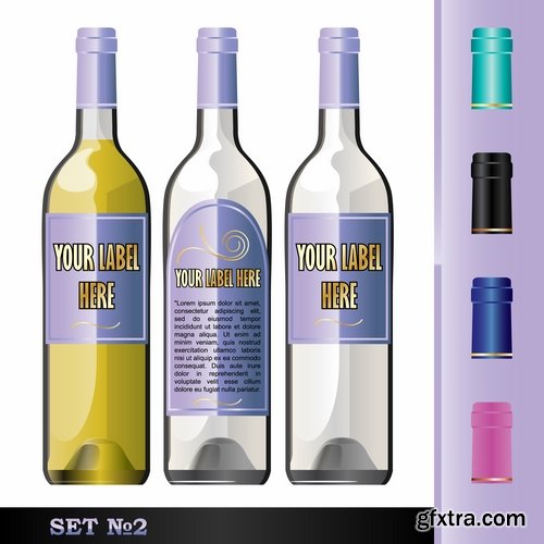 Collection of bottles of champagne vodka alcohol juice vector image 25 EPS