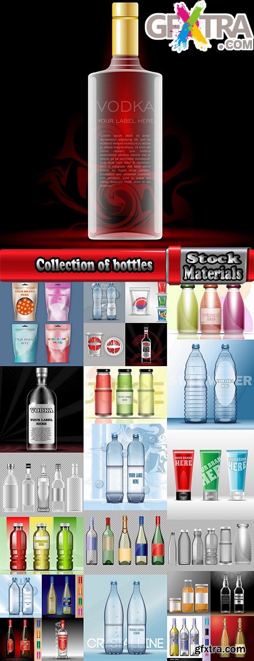 Collection of bottles of champagne vodka alcohol juice vector image 25 EPS