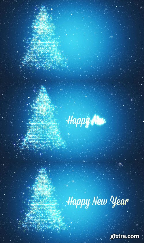 Looped background with Christmas tree of magic particles. Winter festive background with falling snowflake