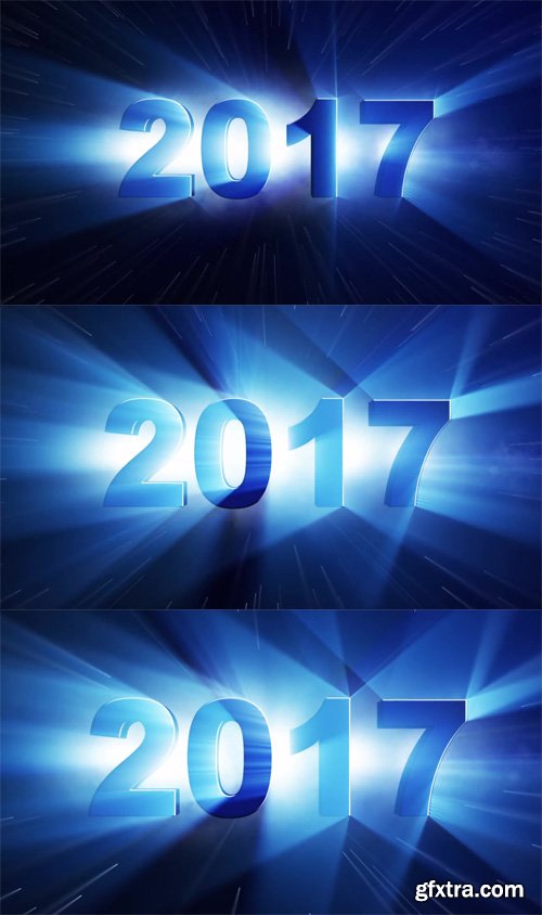 2017 New Year Text Animation Lights Rays Background, Loop, 4k