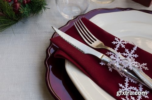 Collection holiday dinner family New Year table setting banquet dish eating food cutlery z25 HQ Jpeg