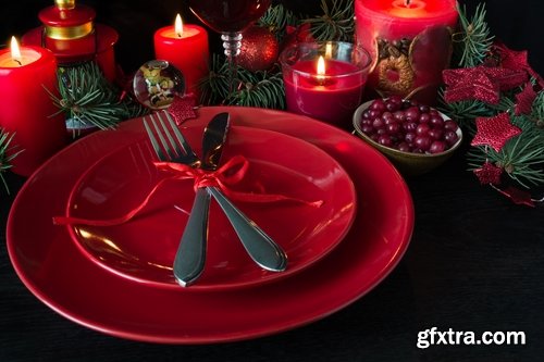 Collection holiday dinner family New Year table setting banquet dish eating food cutlery z25 HQ Jpeg