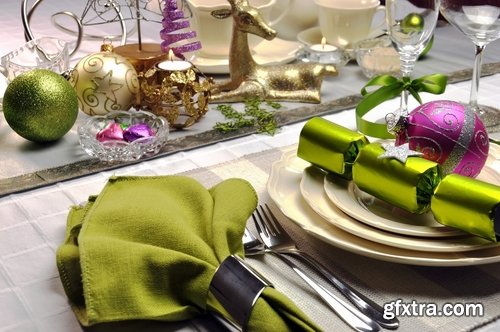 Collection holiday dinner family New Year table setting banquet dish eating food cutlery z25 HQ Jpeg