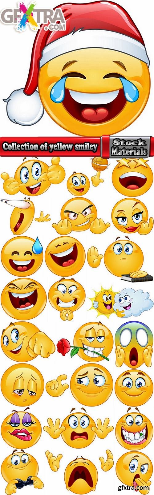 Collection of yellow smiley emoticons ball emotions face icon 25 EPS