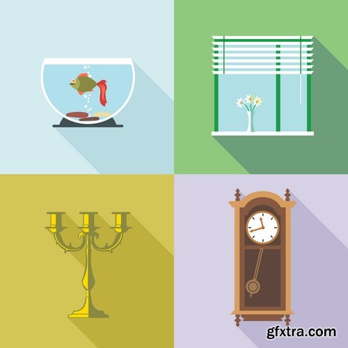 Collection interior flat infographics Icon chair table bed chair vector image 25 EPS