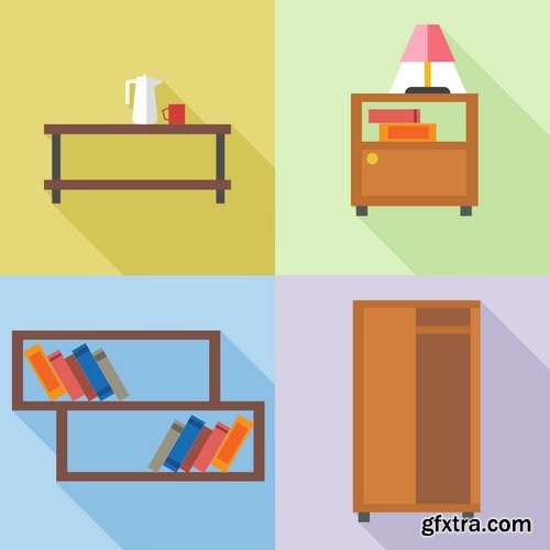 Collection interior flat infographics Icon chair table bed chair vector image 25 EPS