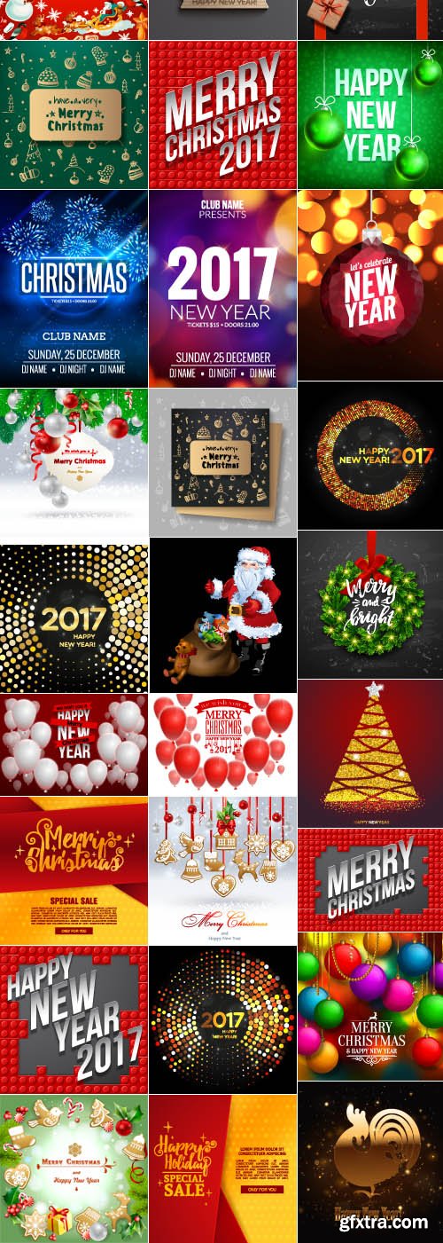 2017 Happy New Year and Merry Christmas vector background 42