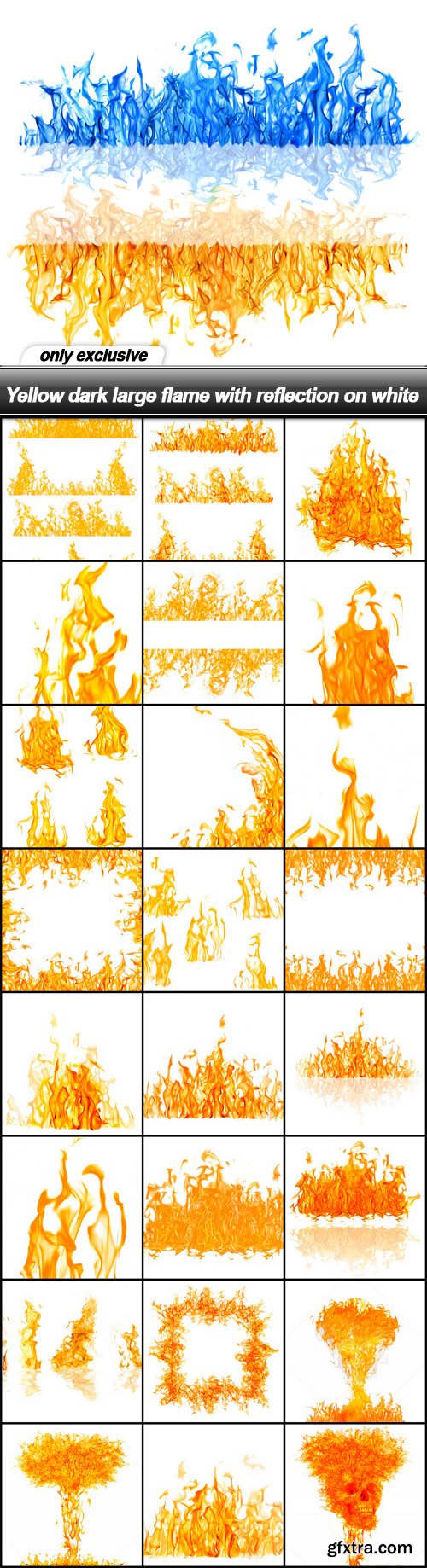 Yellow dark large flame with reflection on white - 25 UHQ JPEG