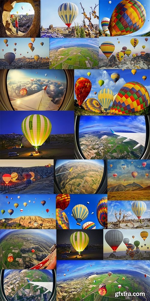 Colorful hot air balloons before launch at Cappadocia, Turkey. Volcanic mountains in Goreme national park