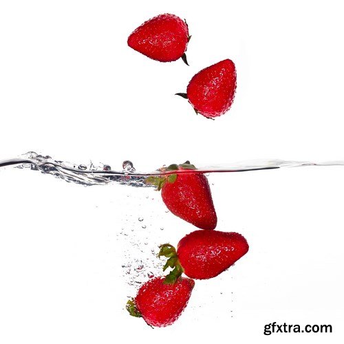 Water Splashes with Fresh Fruit, Berries and Vegetables - 32xUHQ JPEG Photo Stock