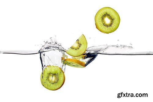 Water Splashes with Fresh Fruit, Berries and Vegetables - 32xUHQ JPEG Photo Stock