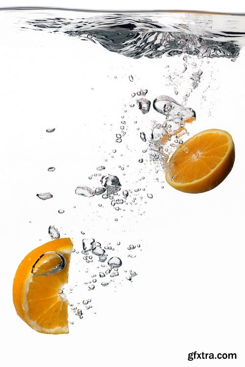 Water Splashes with Fresh Fruit, Berries and Vegetables - 32xUHQ JPEG Photo Stock