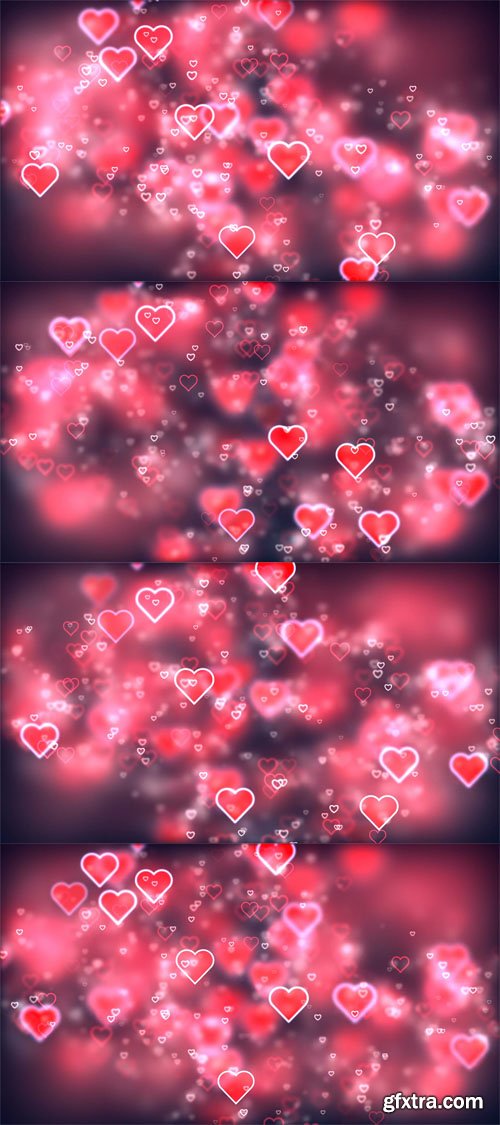 Valentine's day background, flying abstract hearts and particles