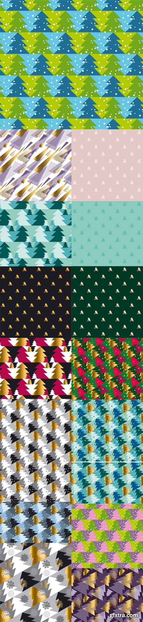 Vector Set - Christmas Tree Seamless Modern Patterns