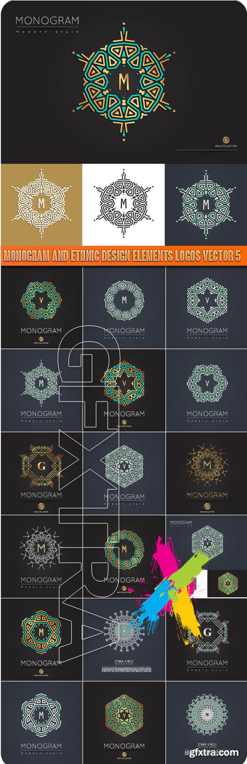 Monogram and ethnic design elements logos vector 5