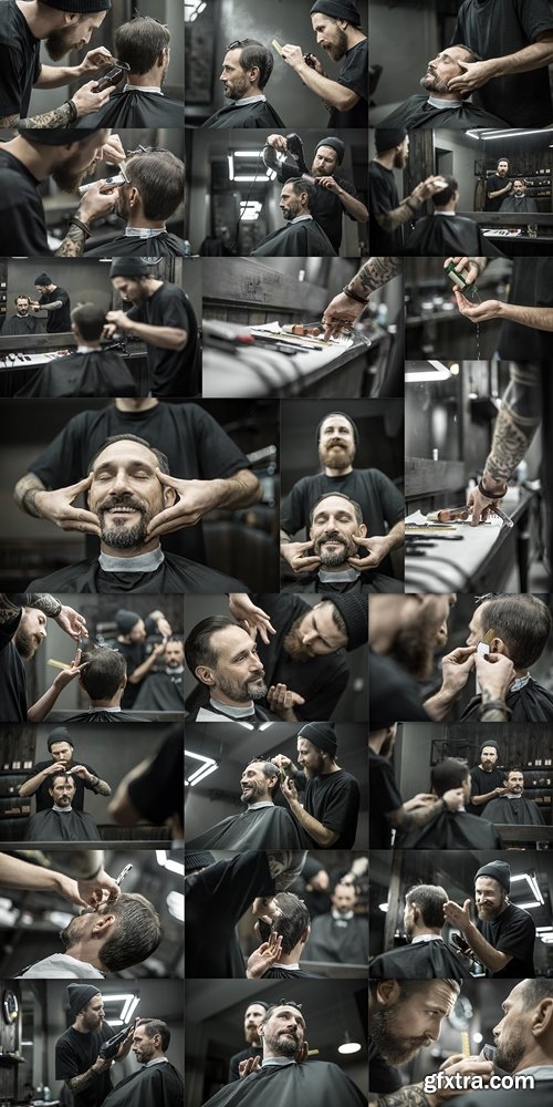 Cutting hair in barbershop