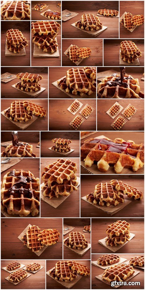 Belgian waffles on a wooden table - 26xUHQ JPEG