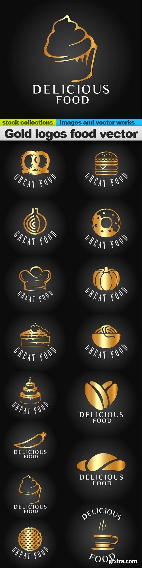 Gold logos food vector, 15 x EPS