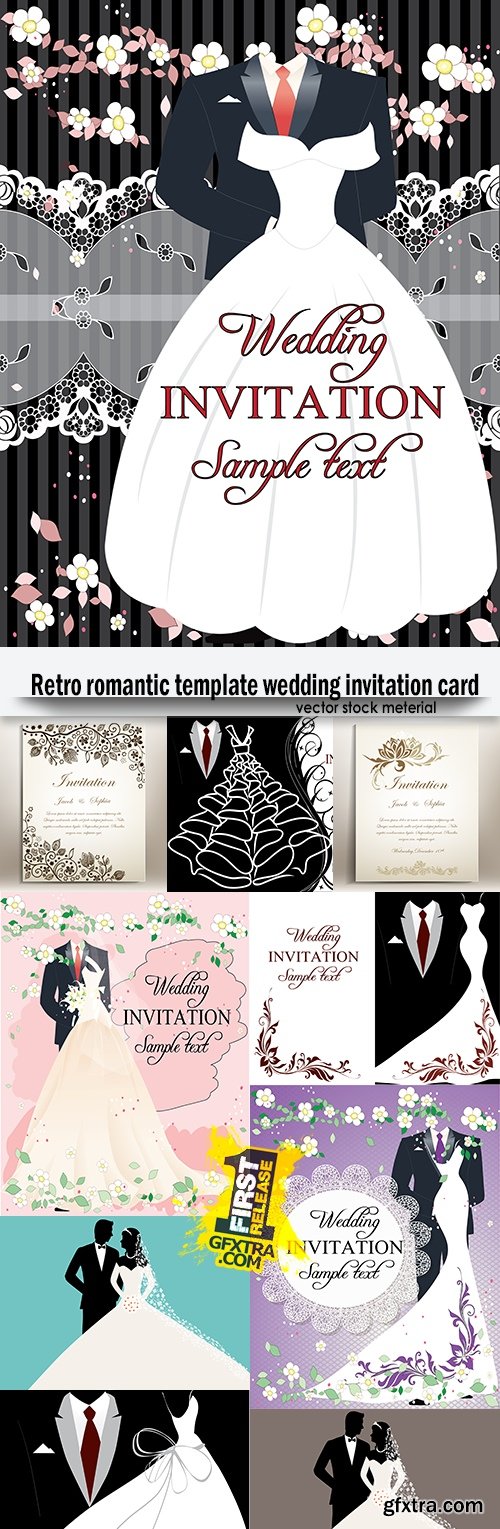 Retro romantic template wedding invitation card