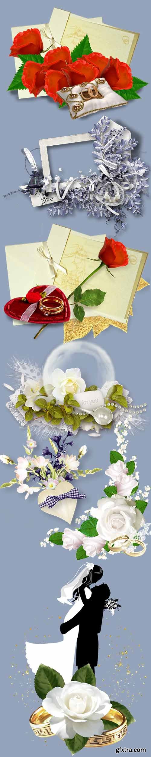 Clusters and png cliparts for wedding design