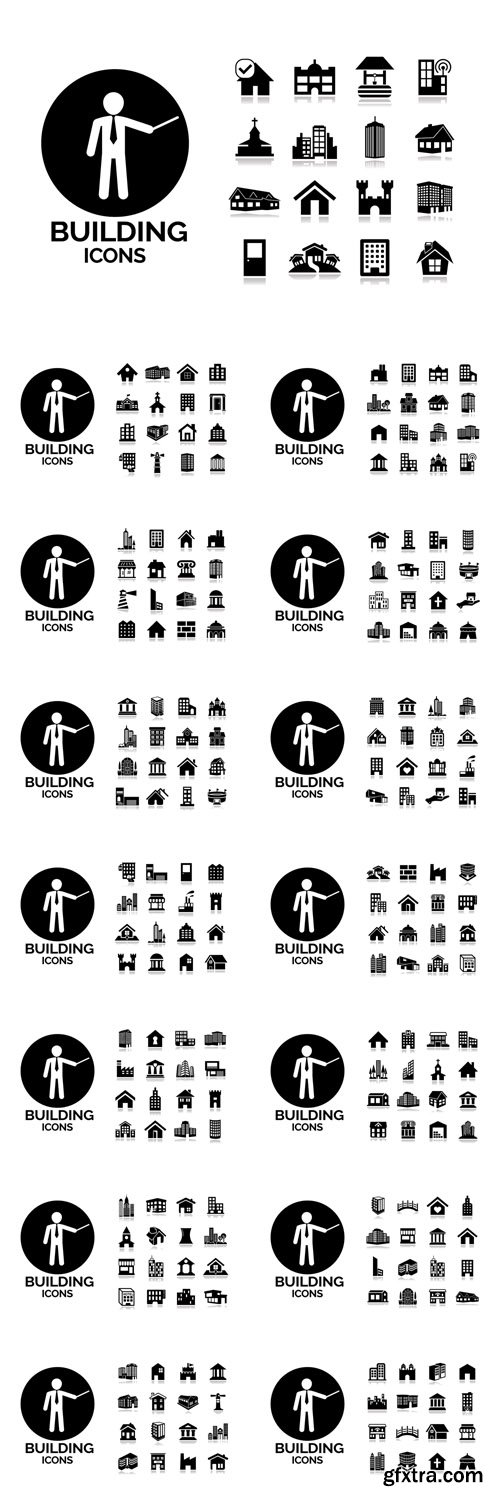 Vector Set - Black Building Icons