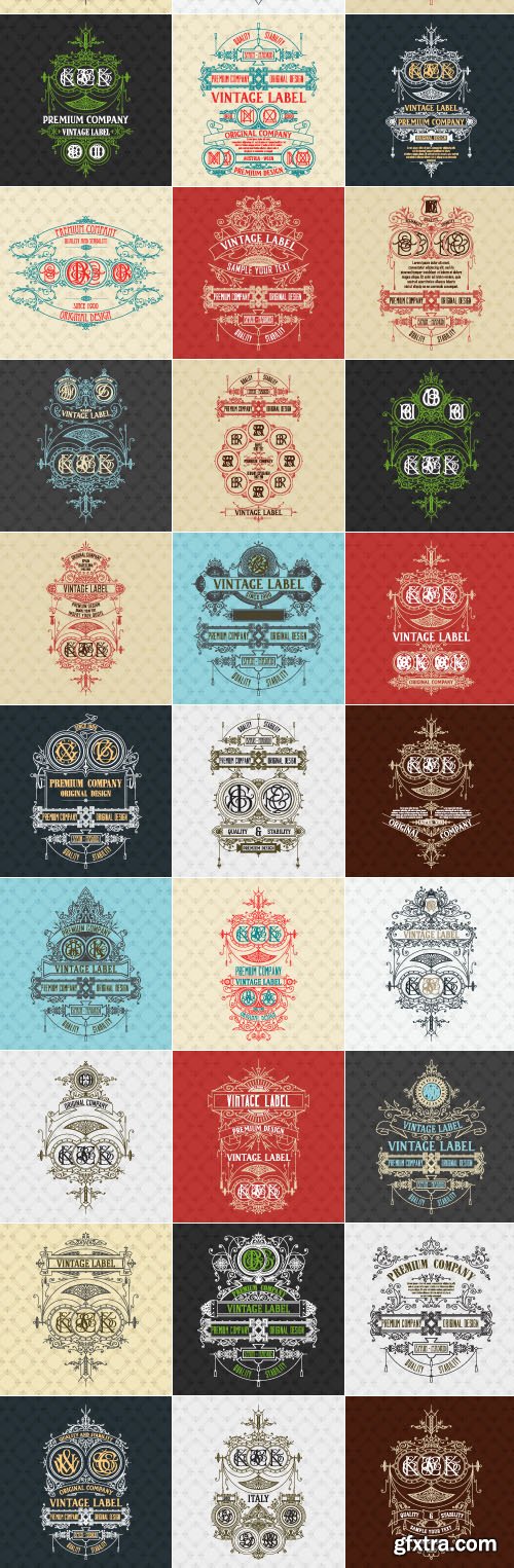 Antique labels vintage card monogram and logo vector 9