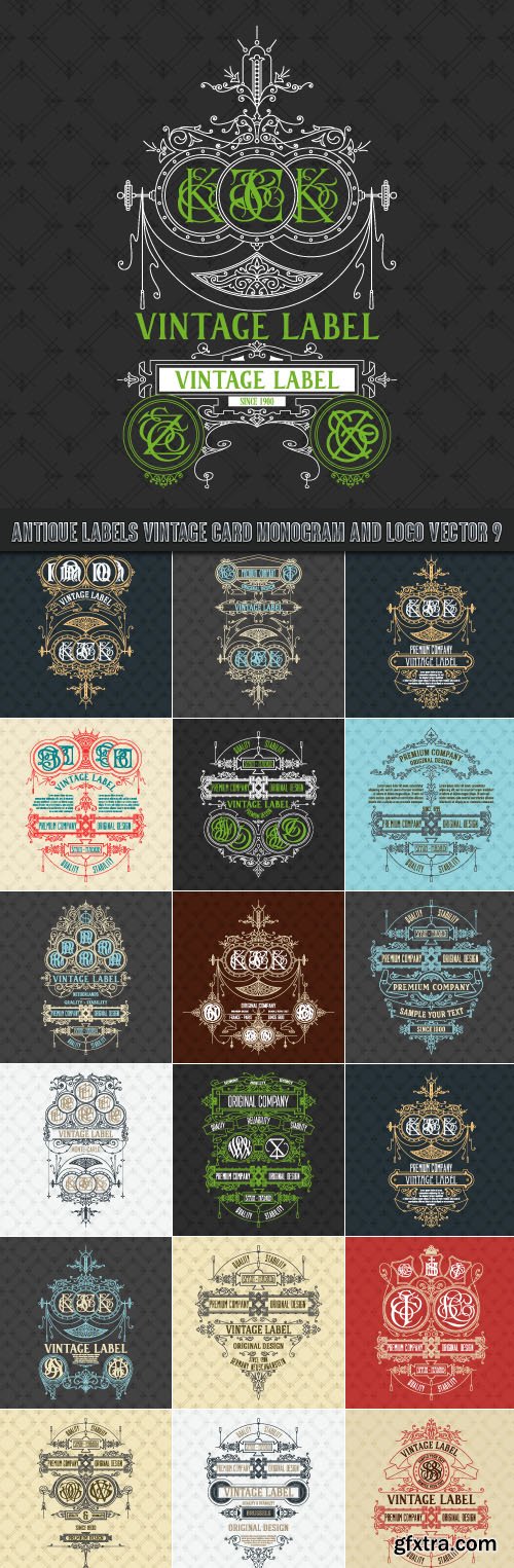 Antique labels vintage card monogram and logo vector 9