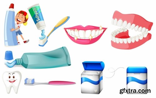 Collection of healthy tooth toothpaste oral hygiene 25 EPS