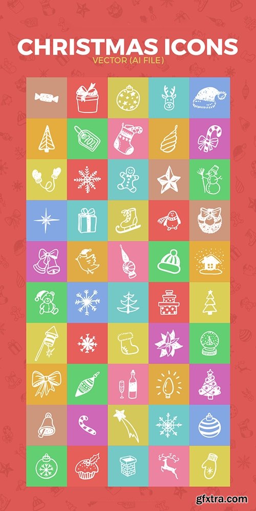 Ai Vector Web Icons - 50 Flat Christmas And New Year 2017 Icons