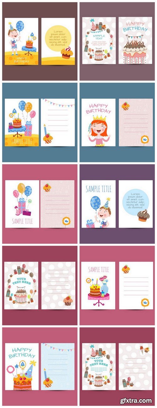 Beautiful Happy Birthday Cards - 10xEPS Vector Stock