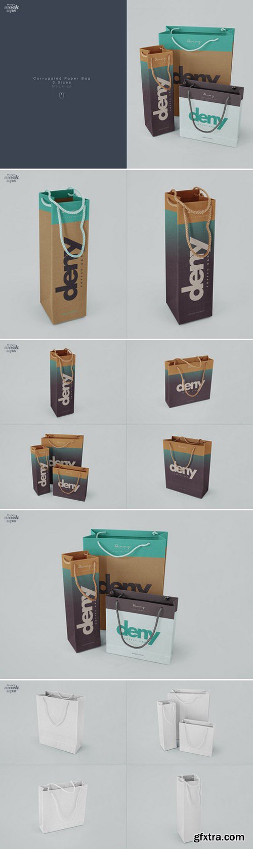 CM - Corrugated Paper Bag 3 Types Mockup 749350