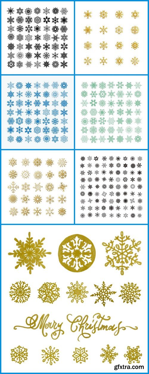 Set hand drawn snowflakes 7X EPS