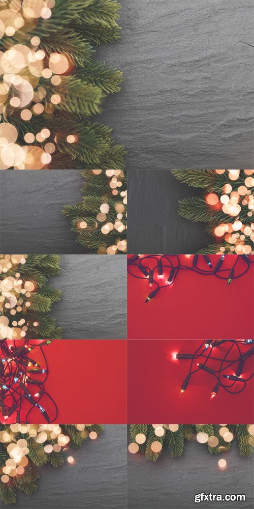 Photo Set - Christmas Fir Branches and Lights