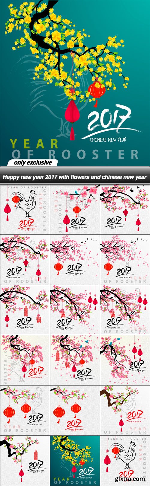 Happy new year 2017 with flowers and chinese new year - 17 EPS