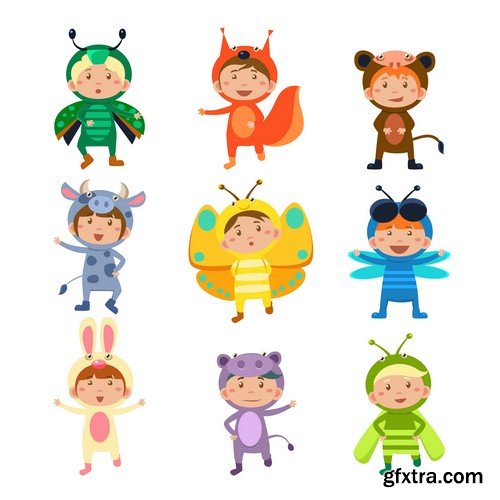 Child in different carnival costumes - 6 EPS