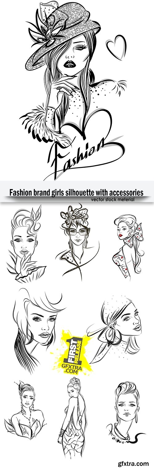 Fashion brand girls silhouette with accessories