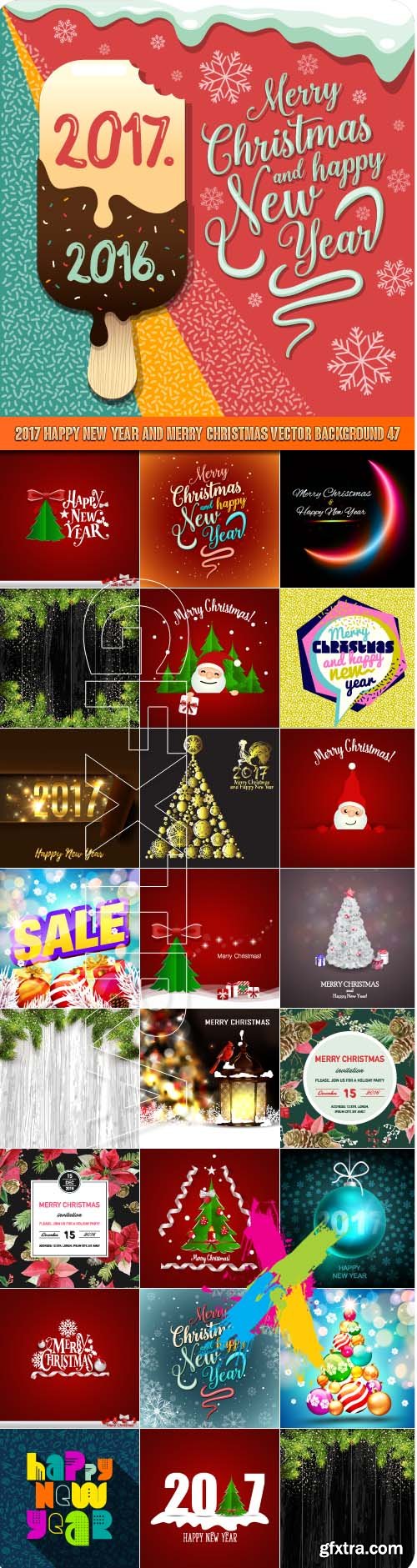 2017 Happy New Year and Merry Christmas vector background 47