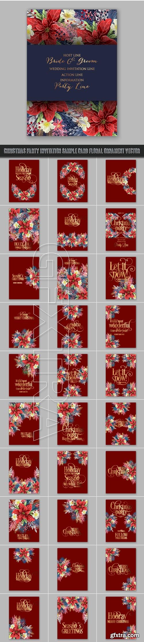 Christmas Party Invitation sample card floral ornament vector