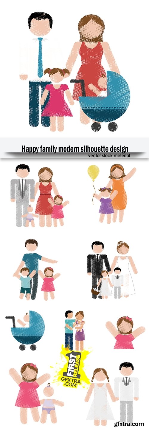 Happy family modern silhouette design