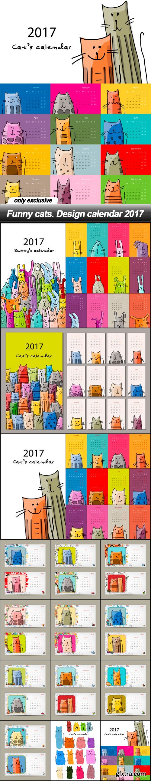 Funny cats. Design calendar 2017 - 15 EPS